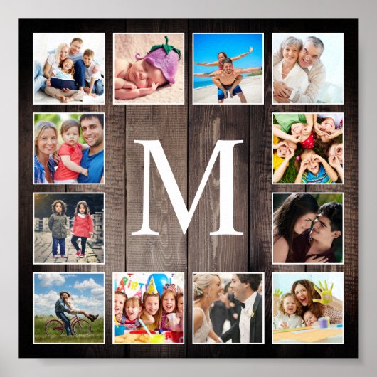 Custom Photo Collage Rustic Farmhouse Family ポスター (正面)