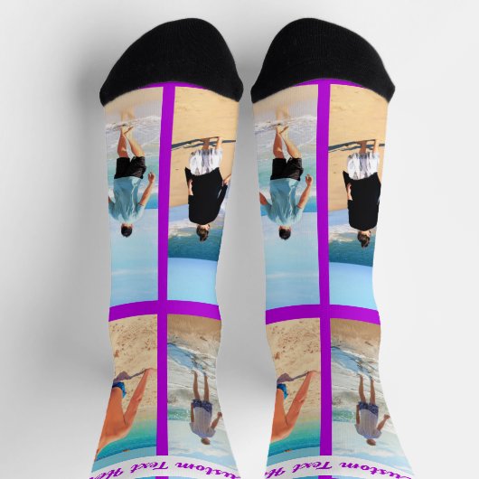 Custom Photo Collage Socks Personalized Text ソックス (上部)