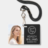 Custom Photo Company Logo Name Employee Black ID バッジ (ストラップ付き表面)