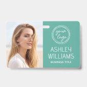 Custom Photo Company Logo Name Employee Green ID バッジ (正面)