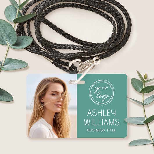 Custom Photo Company Logo Name Employee Green ID バッジ