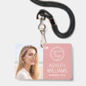 Custom Photo Company Logo Name Employee Pink ID バッジ (ストラップ付き表面)