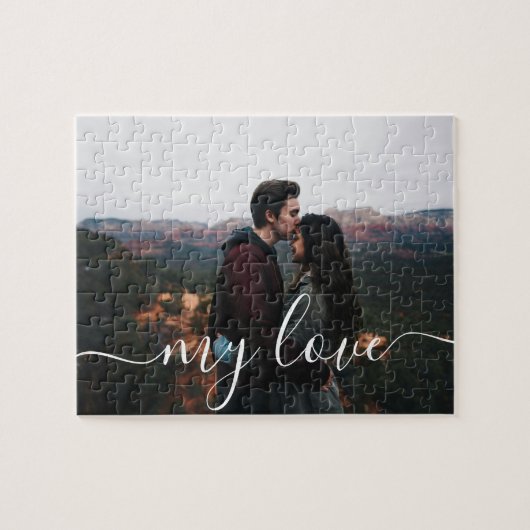 Custom Photo Couple Romantic Script Keepsake ジグソーパズル (横)