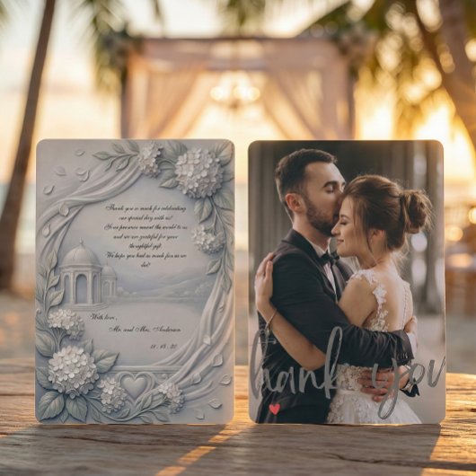 Custom Photo Cream Hydrangea Neoclassical Wedding サンキューカード