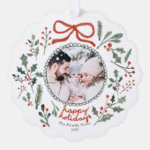 Custom Photo Cute Hand Drawn Holiday Foliage オーナメントカード (正面)