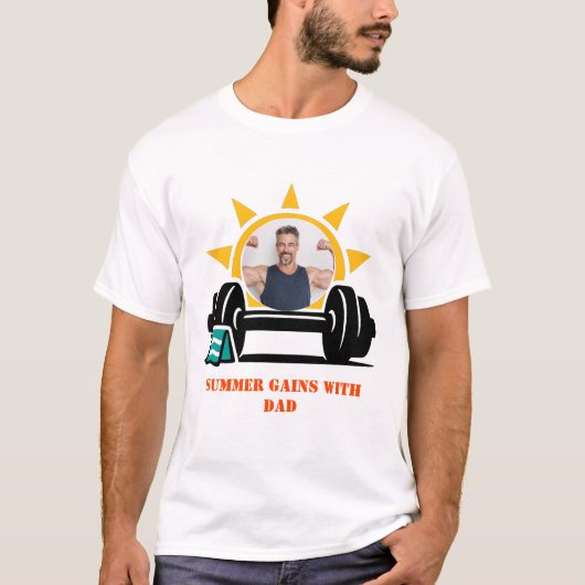 Custom photo Dad's Summer Barbell Father's Day Tシャツ (正面)