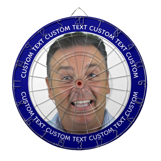 Custom Photo Dartboard & Text - NAVY BLUE Surround ダーツボード (正面)