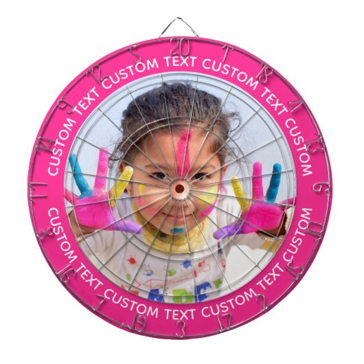 Custom Photo Dartboard & Text - PINK Surround ダーツボード (正面)