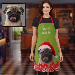 Custom Photo Dog Red Santa Hat & Orchids Mom Gift エプロン