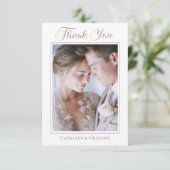 Custom Photo Dusty Pink Floral Wedding Calligraphy サンキューカード (スタンド正面)