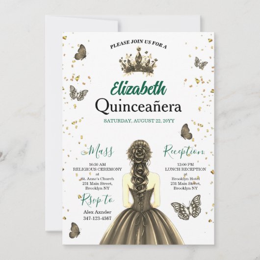 Custom Photo Emerald Green Quinceañera Invite 招待状 (正面)