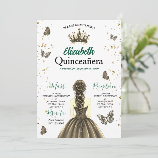 Custom Photo Emerald Green Quinceañera Invite 招待状 (スタンド正面)