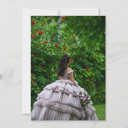 Custom Photo Emerald Green Quinceañera Invite 招待状 (裏面)