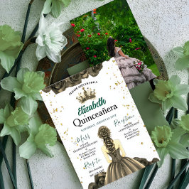Custom Photo Emerald Green Quinceañera Invite 招待状
