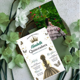 Custom Photo Emerald Green Quinceañera Invite 招待状
