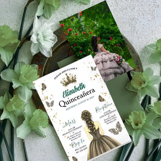 Custom Photo Emerald Green Quinceañera Invite 招待状