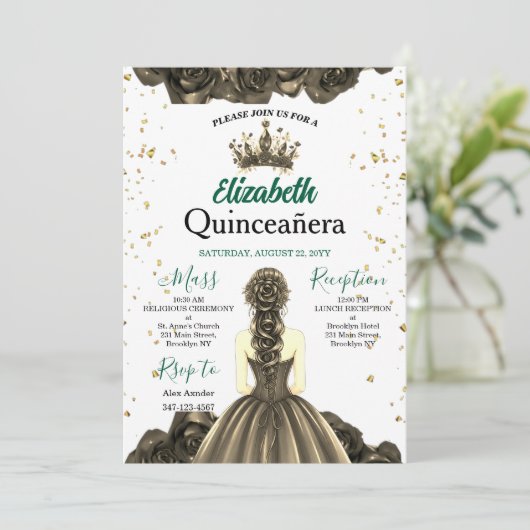 Custom Photo Emerald Green Quinceañera Invite 招待状 (スタンド正面)