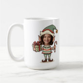 Custom Photo Face Christmas Elf コーヒーマグカップ (左)