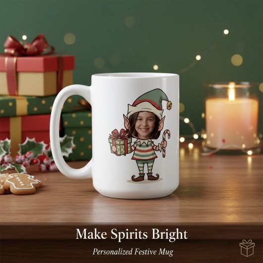 Custom Photo Face Christmas Elf コーヒーマグカップ