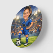 Custom Photo-Face Soccer/Football Star Caricature ラウンド壁時計 (傾斜)