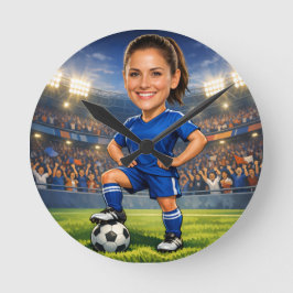 Custom Photo-Face Soccer/Football Star Caricature ラウンド壁時計