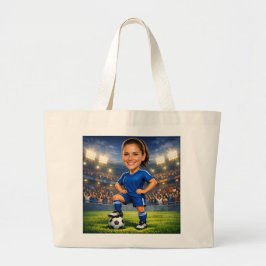 Custom Photo-Face Soccer/Football Star Caricature  ラージトートバッグ