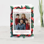 Custom Photo Festive Ribbon Bow Frame Greeting カード (正面)