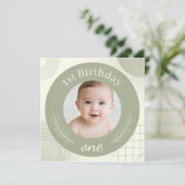 Custom Photo First Birthday - Personalized Sage  招待状 (スタンド正面)
