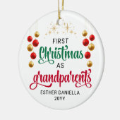 Custom Photo FIRST CHRISTMAS AS GRANDPARENTS  セラミックオーナメント (左)