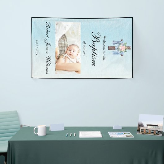 Custom Photo Floral Christening Baptism Welcome 横断幕 (トレードショー)