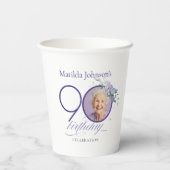 Custom Photo Floral Purple 90th Birthday 紙コップ (裏面)