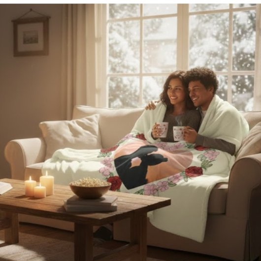 Custom Photo & Floral Rose Heart Fleece Blanket  フリースブランケット