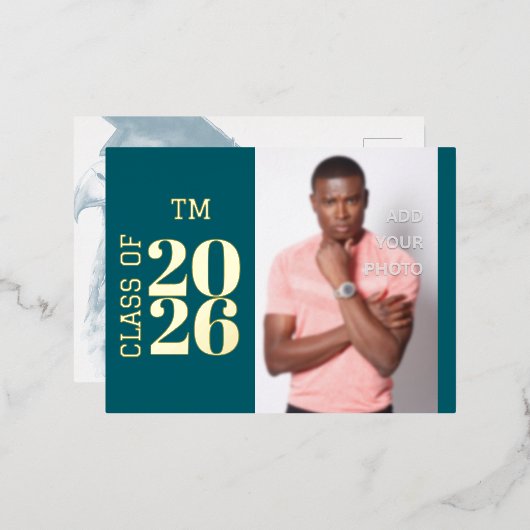 Custom Photo Foil Graduation Invitation Postcard 箔招待状ポストカード (正面/裏面)