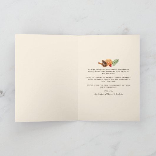 Custom Photo Folded Rustic Citrus Christmas シーズンカード (内部)