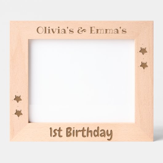 Custom Photo Frame for Twins, 1st Birthday, 10x8" レーザー彫刻フレーム (正面)