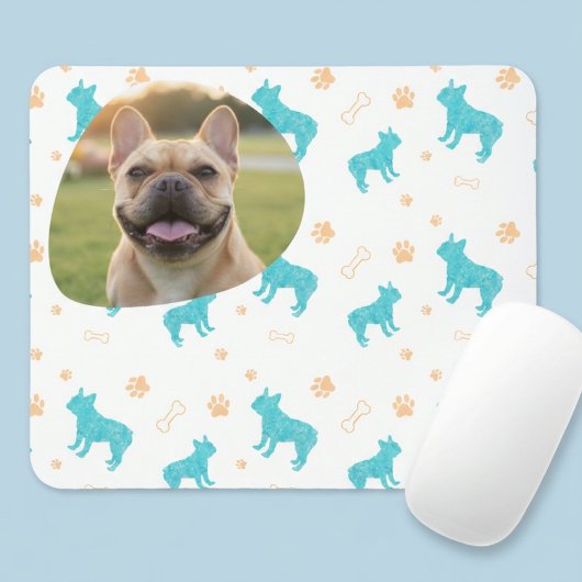 Custom Photo French Bulldog Mouse Pad  Pastel Blue マウスパッド