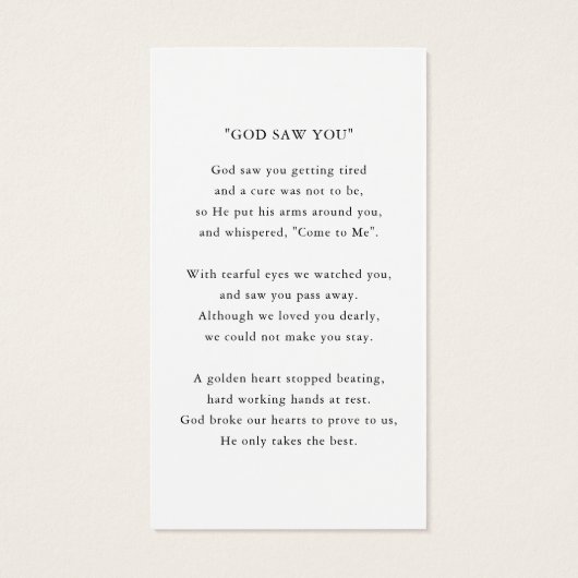 Custom Photo Funeral Sympathy Poem/Prayer Card (裏面)