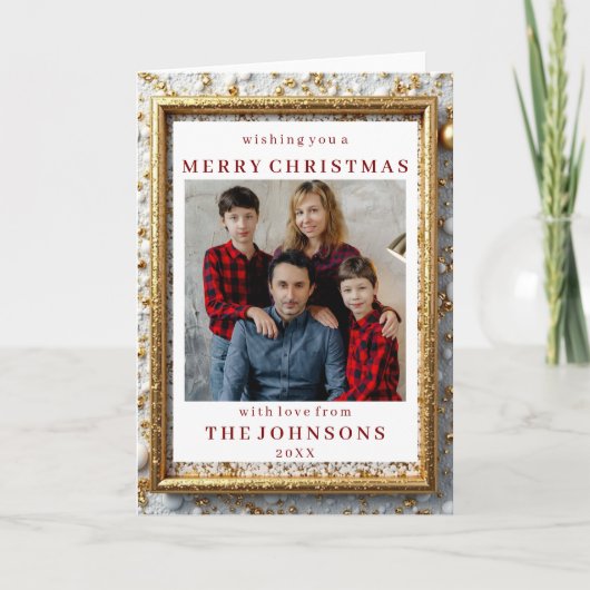 Custom Photo Glimmering Gold Foil Frame Greeting カード (正面)