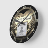 Custom Photo Gold Memorial Heart  ラウンド壁時計 (傾斜)