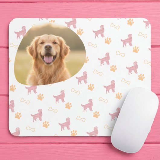 Custom Photo Golden Retriever - Pastel Pink マウスパッド