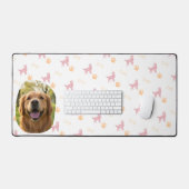 Custom Photo Golden Retriever Pastel Pink Desk Mat デスクマット (キーボード&マウス)
