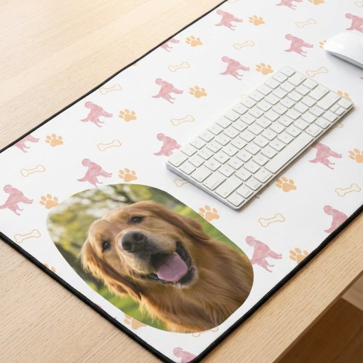 Custom Photo Golden Retriever Pastel Pink Desk Mat デスクマット