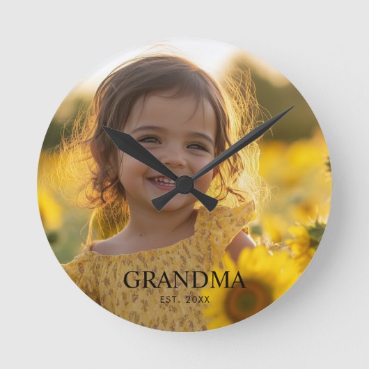Custom Photo Grandma ラウンド壁時計 (正面)
