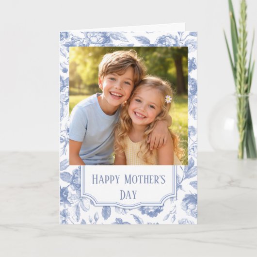 Custom Photo Happy Mother’s Day blue toile カード (正面)
