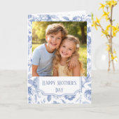 Custom Photo Happy Mother’s Day blue toile カード (黄色い花)
