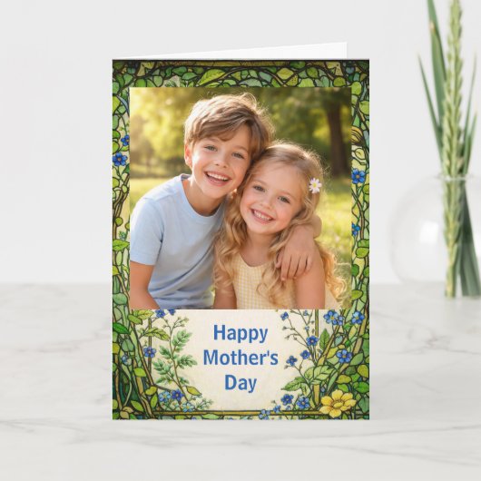 Custom Photo Happy Mother’s Day floral カード (正面)