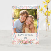Custom Photo Happy Mother’s Day floral ribbon カード (黄色い花)