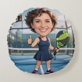 Custom Photo Head Padel/Pickleball Player Caricatu ラウンドクッション