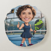 Custom Photo Head Padel/Pickleball Player Caricatu ラウンドクッション (裏面)