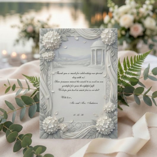 Custom Photo Hydrangea Pearl Formal Wedding サンキューカード